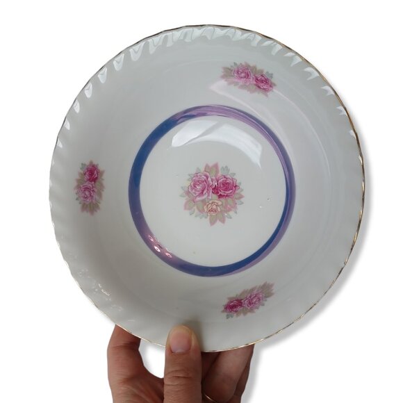 Vintage China Porcelain Small Serving Bowl Dish Dinnerware Gold Rim Floral - Picture 1 of 9